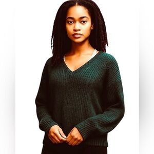 Pink by Victoria's Secret Green Size M, Soft Fuzzy V-neck Sweater